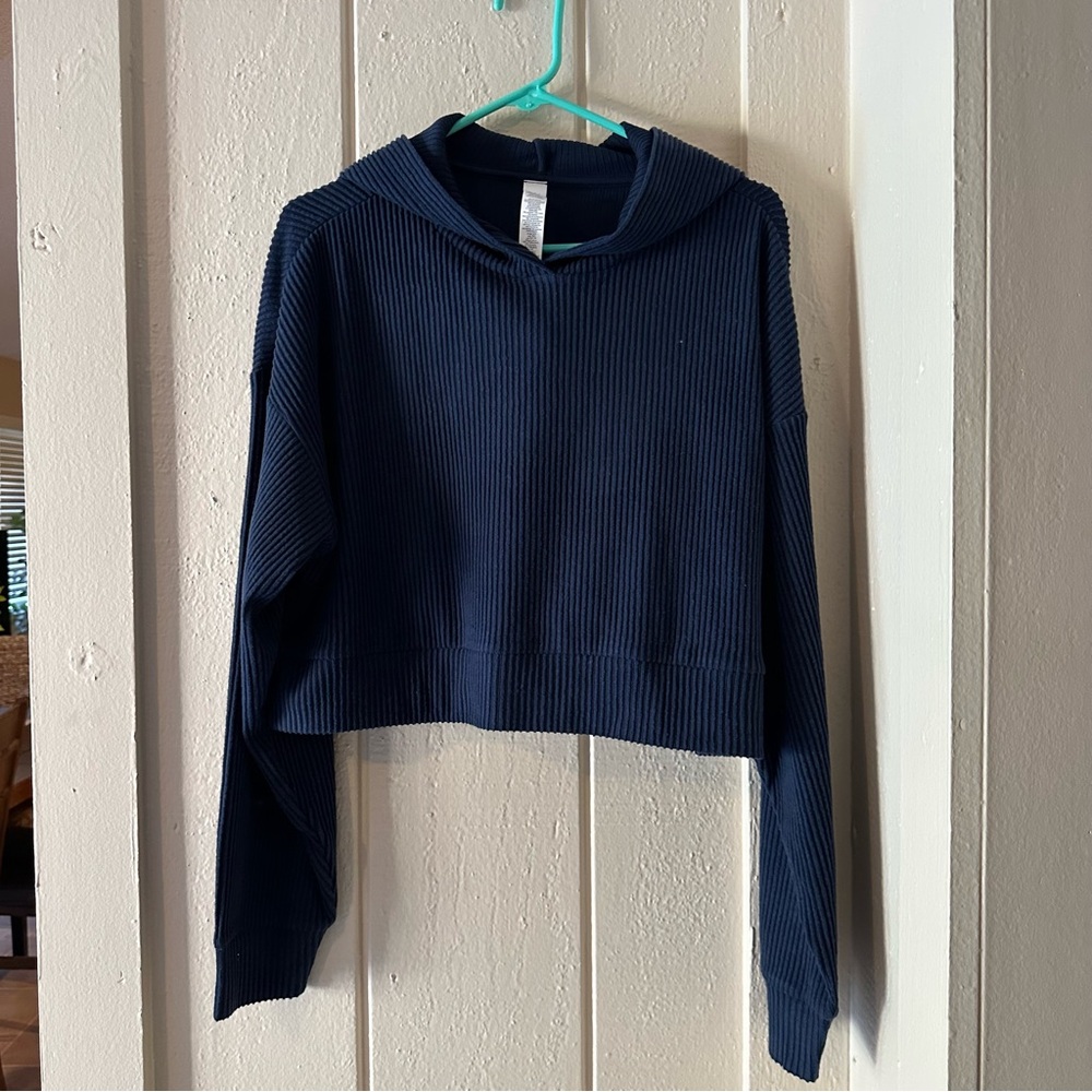 EXCELLENT ALO YOGA MUSE NAVY BLUE PULLOVER HOODIE TOP WOW M